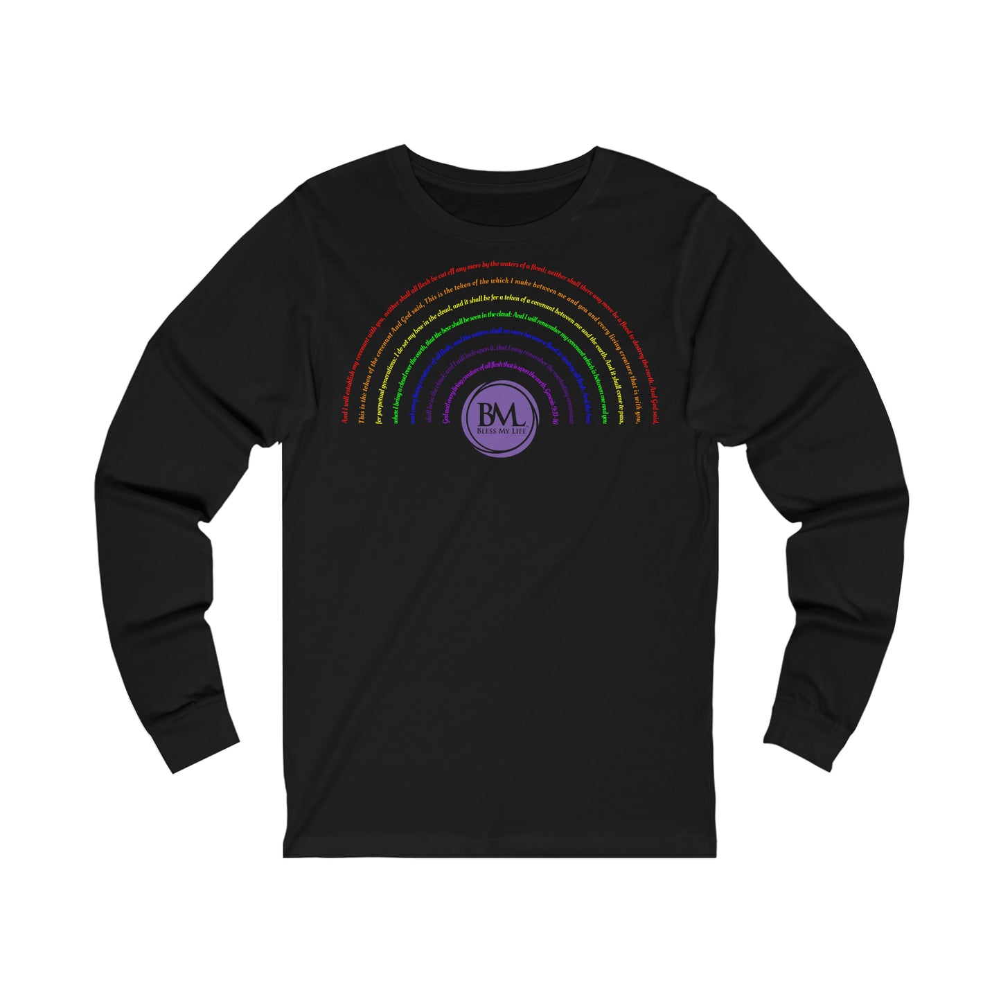 God's covenant in Biblical Scripture & in the form of His bow, the Rainbow. A Worldwide Favorite Covenant seeing in the sky by Billions! Unisex Jersey Long Sleeve Tee