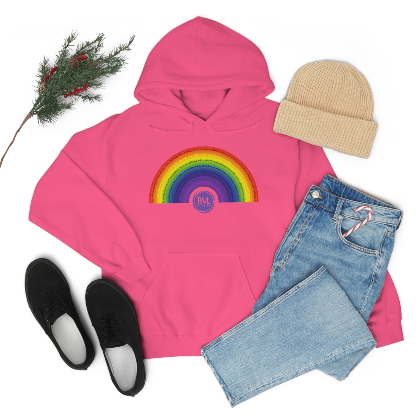 God's covenant in Biblical Scripture & in the form of His bow, A Worldwide Favorite Covenant seeing in the sky by Billions! Unisex Heavy Blend™ Hooded Sweatshirt