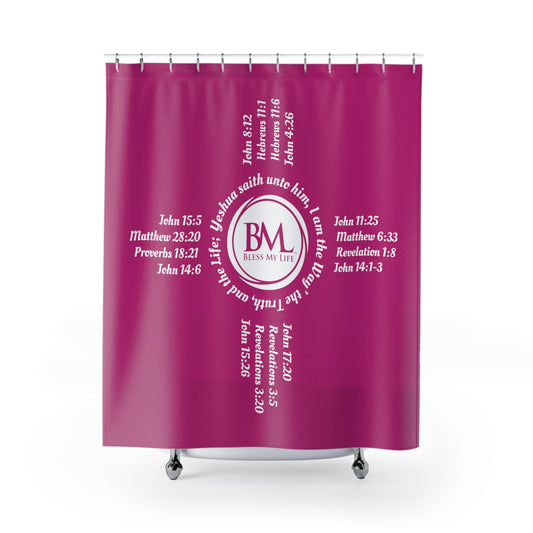 Zia Symbols with Biblical Scriptures, A New Mexico Icon & Favorite! Pink Shower Curtains with White Zia!