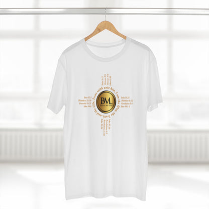 A New Mexican Favorite, Kingdom Essential Tee with Biblical Scriptures surrounding BML logo and in the form of the famed & respected Zia Pueblo Symbol
