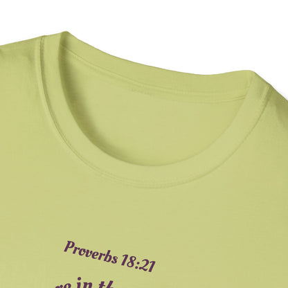 Proverbs 18:21 Death and life are in the power of the tongue, Purple Logo, Unisex Triblend Tee, A daily reminder to speak, think, and act as positively as possible.