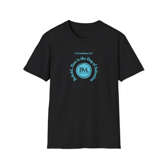 2 Corinthians 6:2 behold, now is the day of salvation, Aqua Blue Logo, Unisex Triblend Tee, A daily reminder that Salvation through Jesus is TODAY!