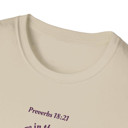 Proverbs 18:21 Death and life are in the power of the tongue, Purple Logo, Unisex Triblend Tee, A daily reminder to speak, think, and act as positively as possible.
