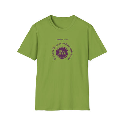 Proverbs 18:21 Death and life are in the power of the tongue, Purple Logo, Unisex Triblend Tee, A daily reminder to speak, think, and act as positively as possible.