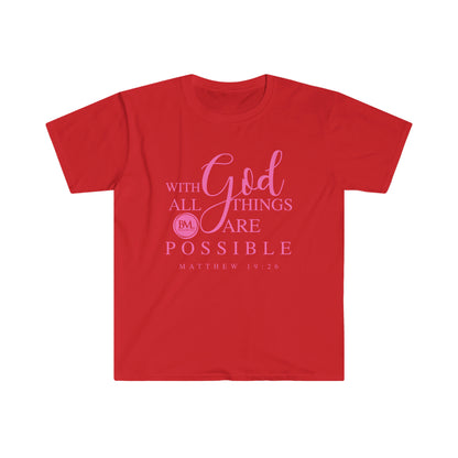 Matthew 19:26 With God All Things Are Possible | Women's Softstyle T-Shirt | Bless My Life