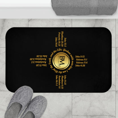 Black Bath Mat with Gold Zia Biblical Scriptures, A New Mexico Icon & Favorite!