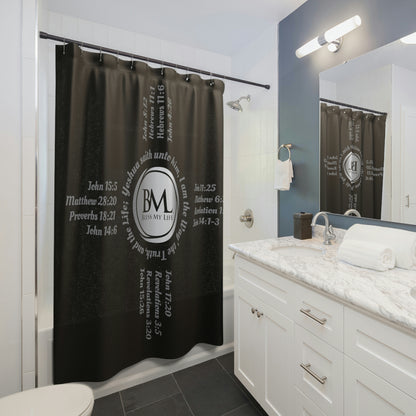 Zia Symbols with Biblical Scriptures, A New Mexico Icon & Favorite! Black Shower Curtains with Gold Zia!