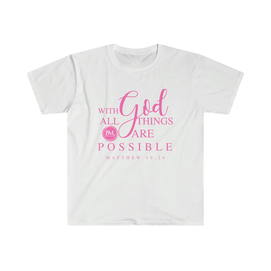 Matthew 19:26 With God All Things Are Possible | Women's Softstyle T-Shirt | Bless My Life